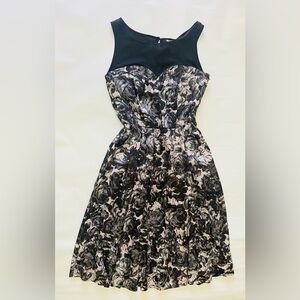 H&M Strapless Effect Black and Soft Pink Floral Dress size 6 US